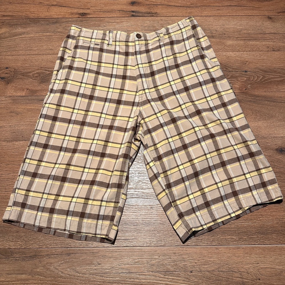 Vintage Champs Sports Tan Brown Yellow Plaid Baggy Shorts Mens 36